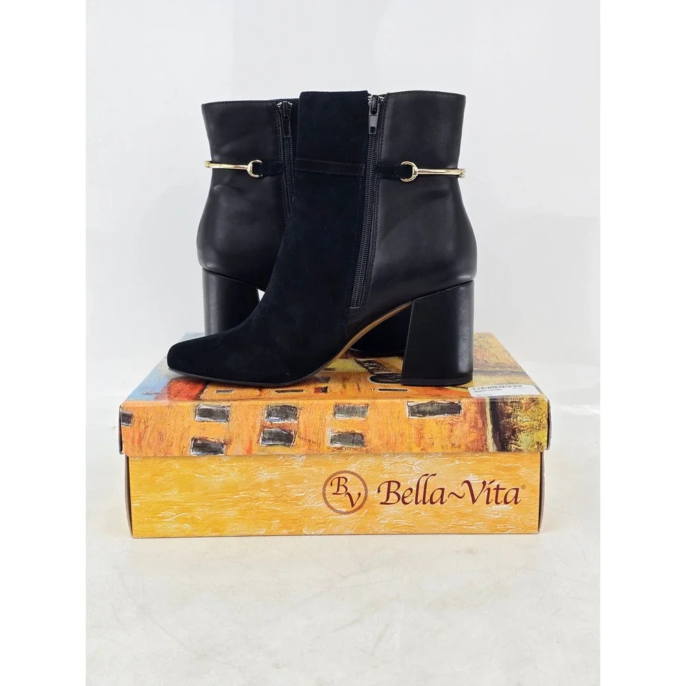 Bella Vita Quincy Booties Womens 9W Black Kidsuede Leather Ankle Boots - New